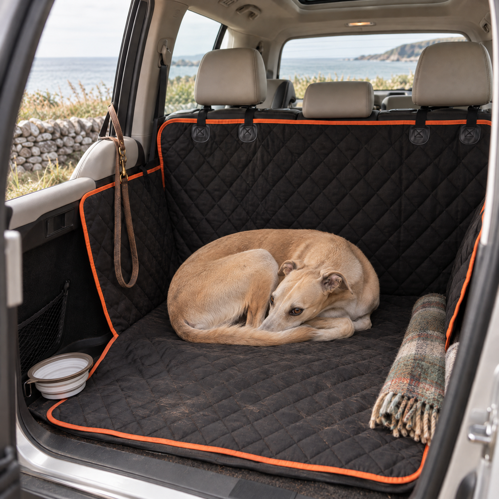 Jura Quilted Dog Car Seat Cover for Rear Seats with Seat Anchors – close detail | The Fernby