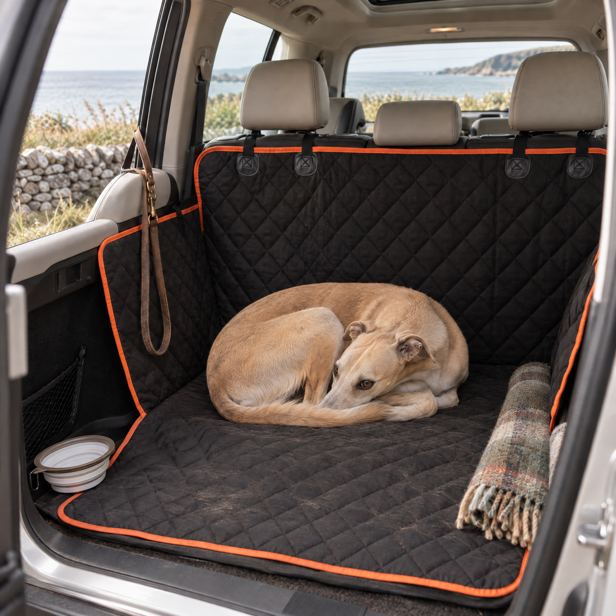 Jura Quilted Dog Car Seat Cover for Rear Seats with Seat Anchors – close detail | The Fernby