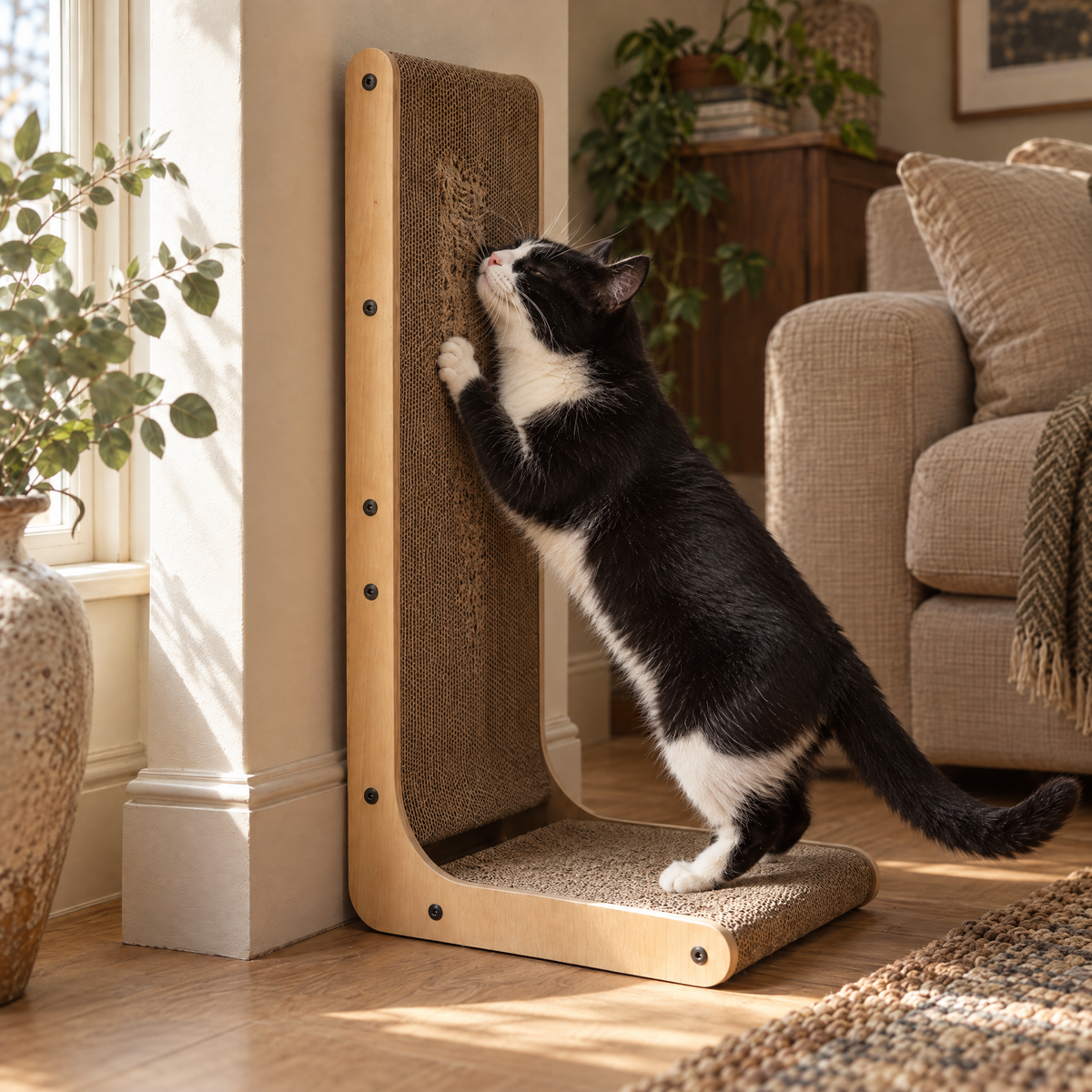 Wold L-Shaped Corner Cat Scratcher for Indoor Cats with Dense Card – close detail | The Fernby