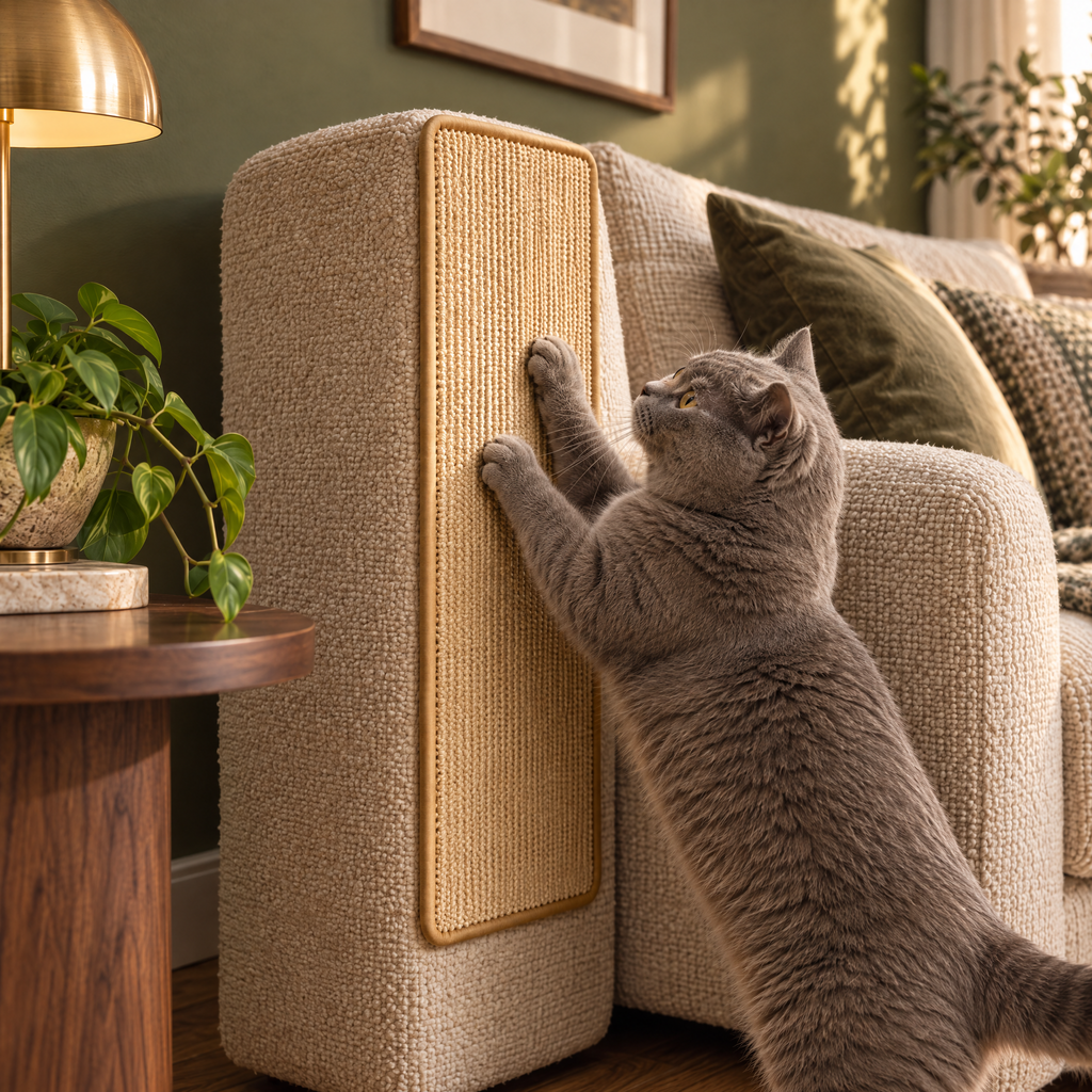 Dunster Faux Sisal Cat Scratcher Mat for Sofa Arms with Velcro Fixing – close detail | The Fernby